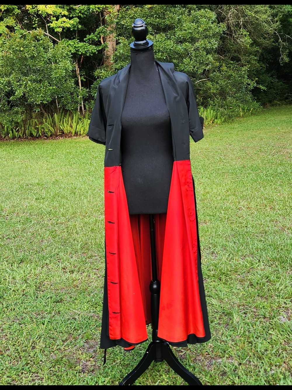 Rockabilly Custom Black Red Flare Midi Dress Retro Stage Costume Goth Vamp Small - Picture 4 of 11